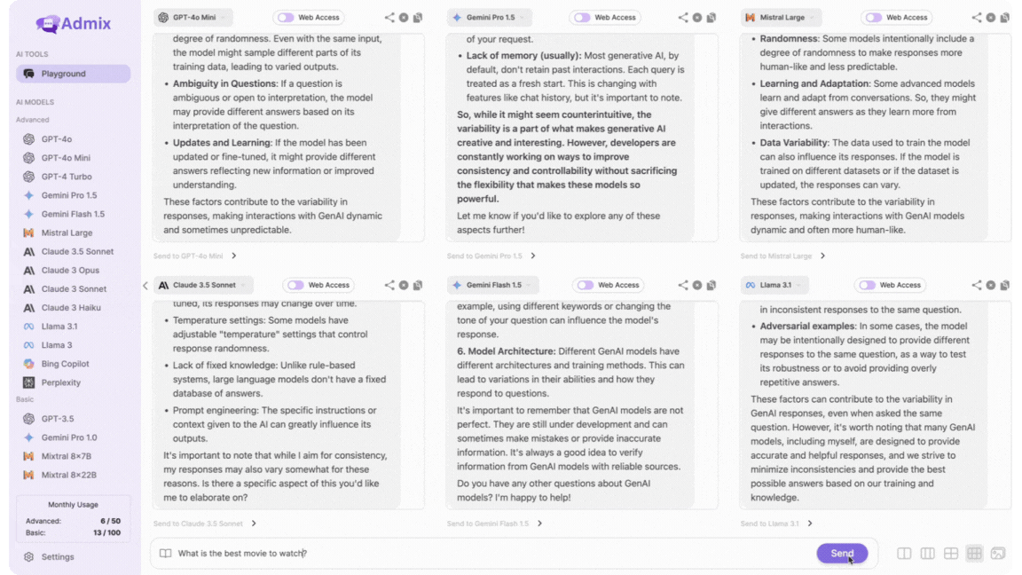 Admix Demo - Compare multiple AI models side by side